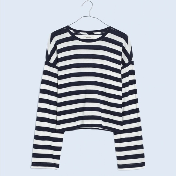 Madewell Drop-Shoulder Pullover Crop Tee in Stripe - Picture 6 of 7